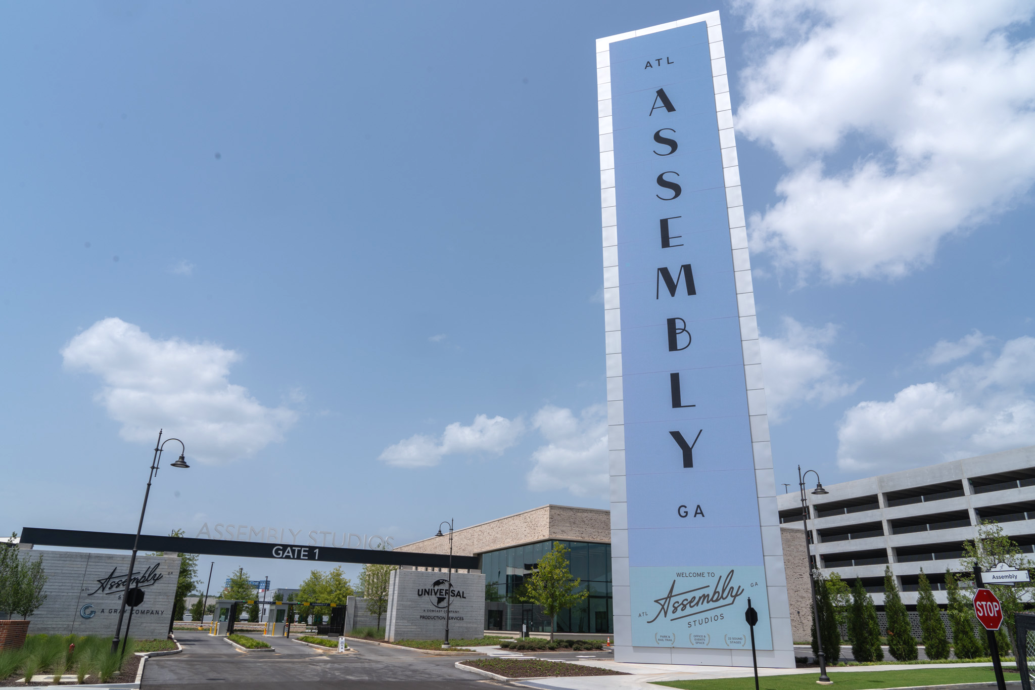 Assembly Studios Gate And Led Tower Exterior