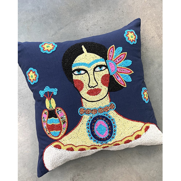 Frida Beaded Parrot 18 Pillow